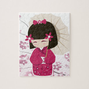 Cute Sakura Kokeshi Doll Jigsaw Puzzle