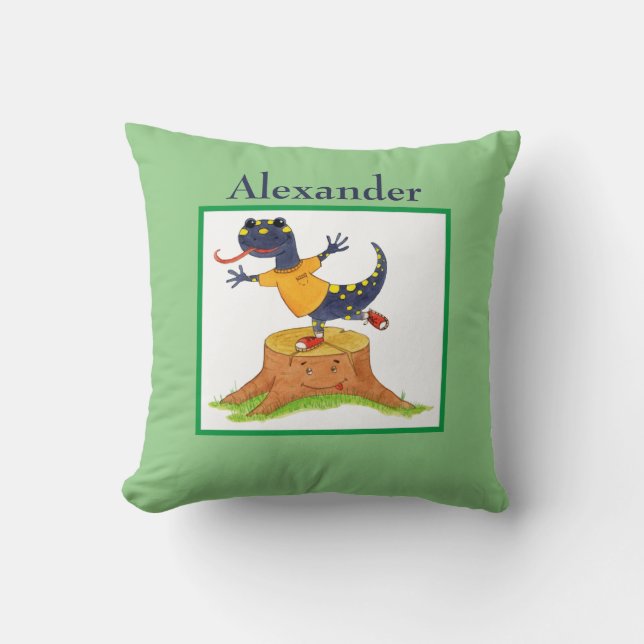 Cute Salamander Children's Custom Watercolor Cushion (Front)