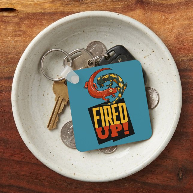 Cute Salamanders Fired Up! Motivational Cartoon Key Ring (Creator Uploaded)