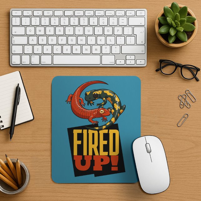 Cute Salamanders Fired Up! Motivational Cartoon Mouse Mat (Creator Uploaded)