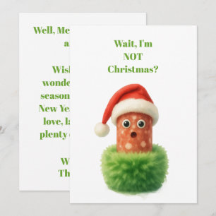Cute salami surprised Christmas in fluffy green Holiday Card