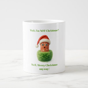 Cute salami surprised Christmas in fluffy green Large Coffee Mug