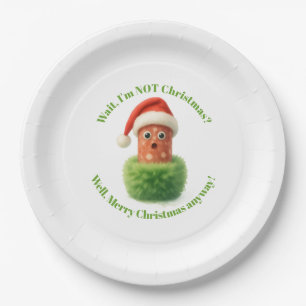 Cute salami surprised Christmas in fluffy green Paper Plate
