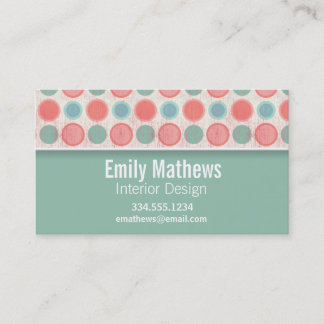 Cute Salmon, Coral Pink, & Seafoam Polka Dots Business Card