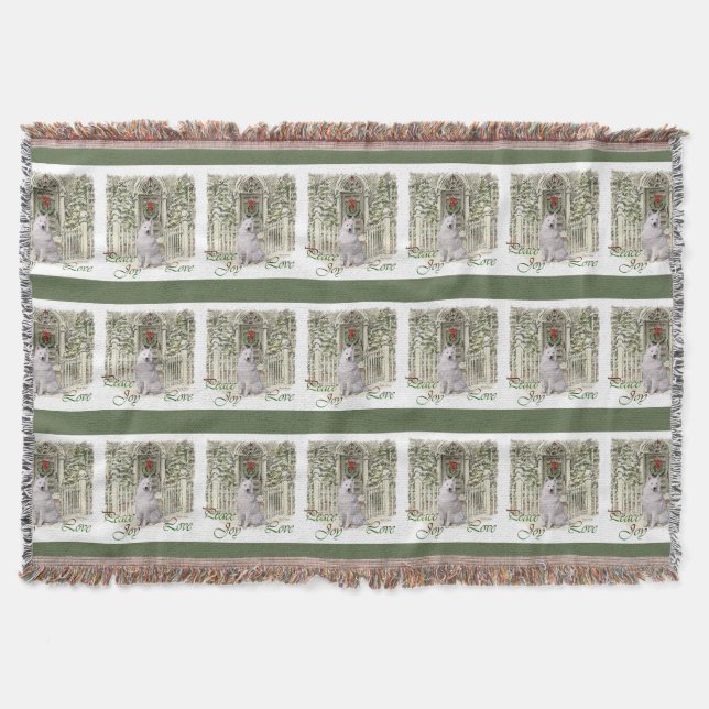Cute Samoyed Christmas Throw Blanket (Front)