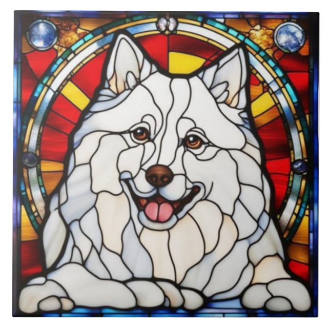 Cute Samoyed Decorative Ceramic Tile (Front)