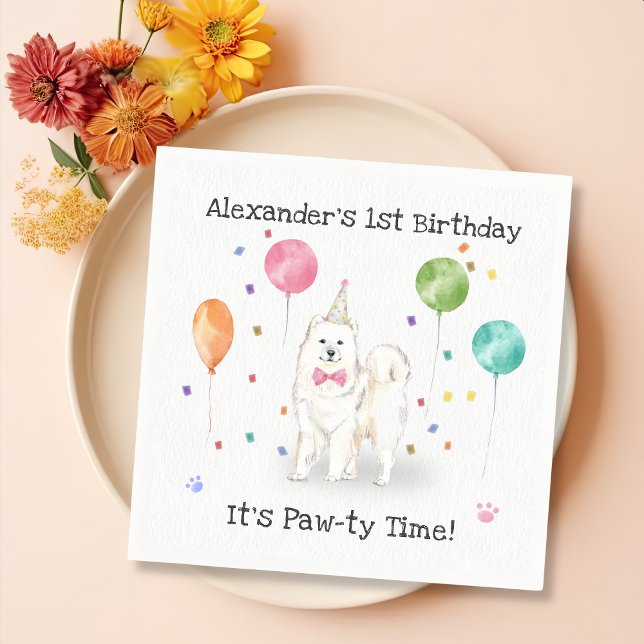 Cute Samoyed Dog Birthday Party Napkin (Creator Uploaded)