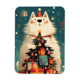 Cute Samoyed dog with Christmas holiday Magnet