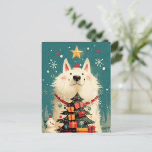 Cute Samoyed dog with Christmas Holiday Postcard