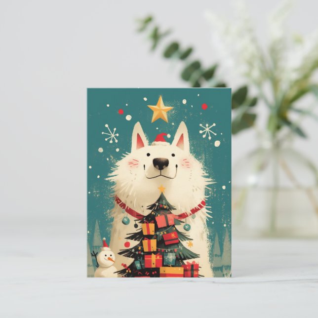 Cute Samoyed dog with Christmas Holiday Postcard (Standing Front)