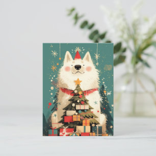 Cute Samoyed dog with Christmas Holiday Postcard