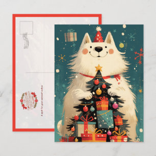 Cute Samoyed dog with Christmas Postcard