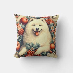 Cute Samoyed Floral Painting Cushion
