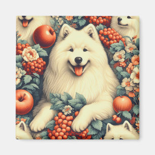 Cute Samoyed Floral Painting Magnet