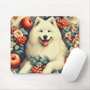 Cute Samoyed Floral Painting Mouse Mat