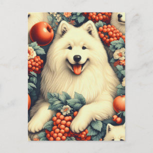 Cute Samoyed Floral Painting Postcard