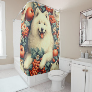 Cute Samoyed Floral Painting Shower Curtain