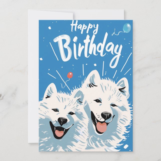 Cute Samoyed Happy Birthday Holiday Card (Front)