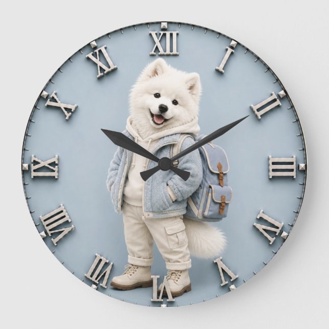 Cute Samoyed Puppy dog Large Clock (Front)