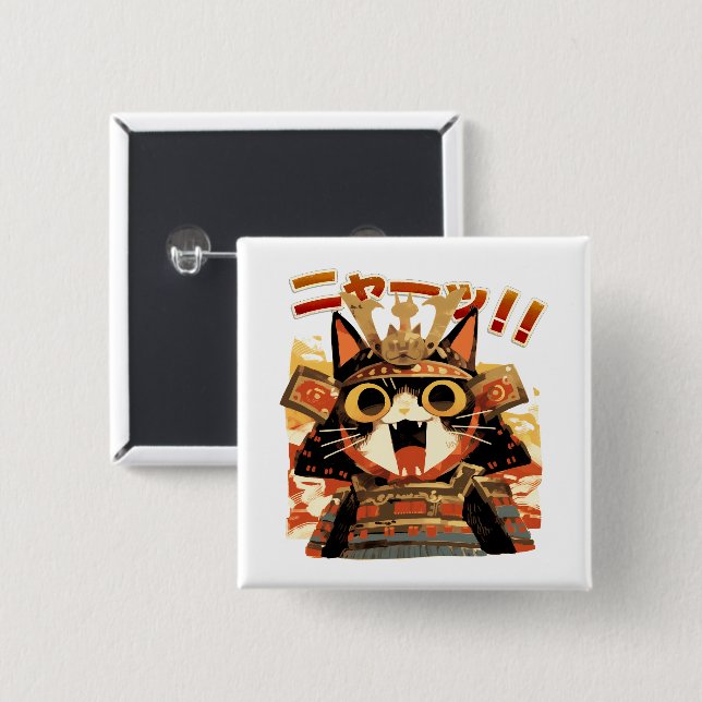 Cute Samurai Cat in Armour 15 Cm Square Badge (Front & Back)