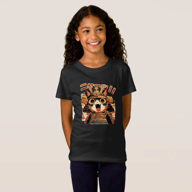 Cute Samurai Cat in Armour T-Shirt (Front Full)