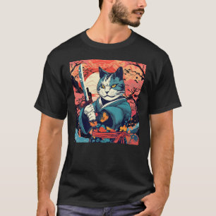 Cute Samurai Cat Japanese Tattoo Vintage Kabuki T-Shirt