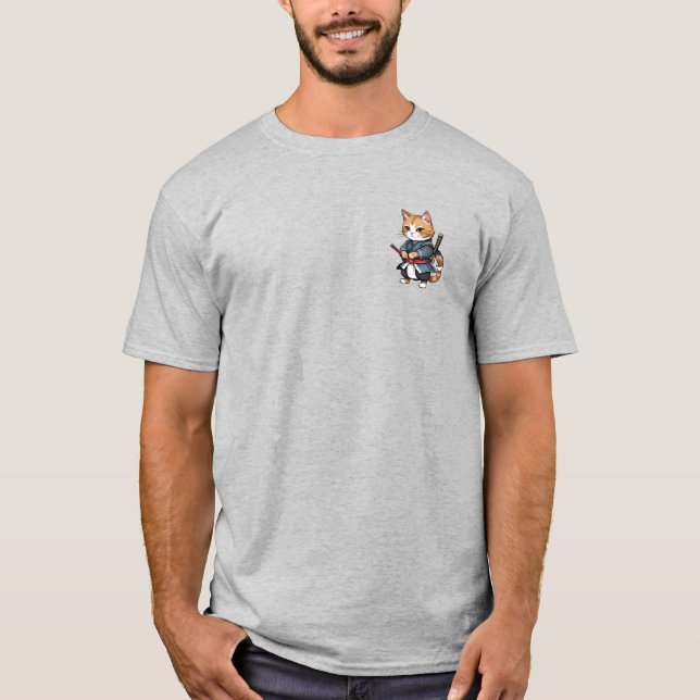 Cute Samurai Cat T-Shirt Design (Front)