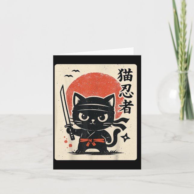Cute Samurai Ninja Cat Warrior Japanese Anime Funn Card (Front)