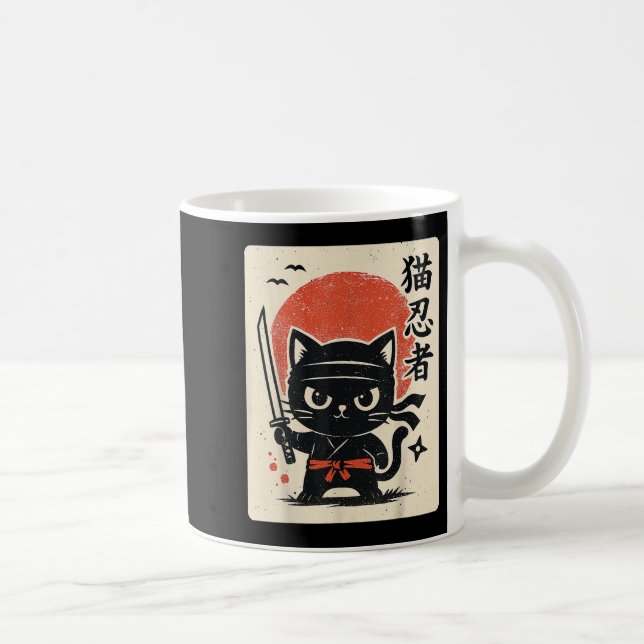 Cute Samurai Ninja Cat Warrior Japanese Anime Funn Coffee Mug (Right)
