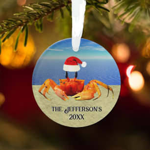 Cute Sand Crab in Santa Hat    Ornament