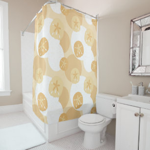 Cute Sand Dollar Coastal Print Beige White Pattern Shower Curtain