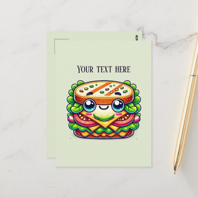 Cute sandwich lovers add text  postcard (Front/Back In Situ)