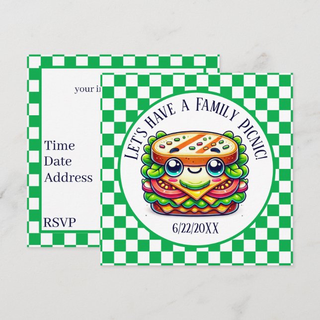 Cute sandwich picnic party invitation (Front/Back)