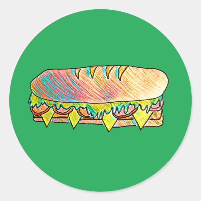 Cute sandwich sub picnic colourful food classic round sticker (Front)