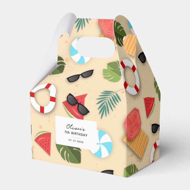 Cute Sandy Beach Summer Fun Birthday Party Favour Box (Front Side)