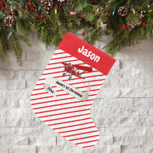 Cute Santa & Aeroplane,First Christmas,Personalise Large Christmas Stocking