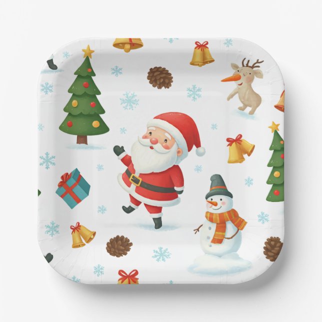 Cute Santa and Christmas Event Paper Plates (Front)
