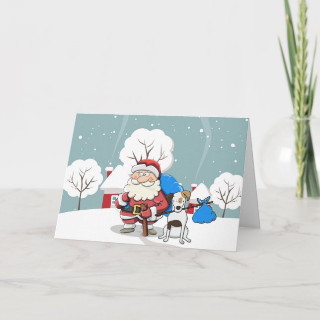 Cute Santa and Dog Christmas Holiday Folded Card (Front)