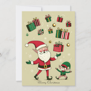 Cute Santa and Elf Personalised Christmas Holiday Card