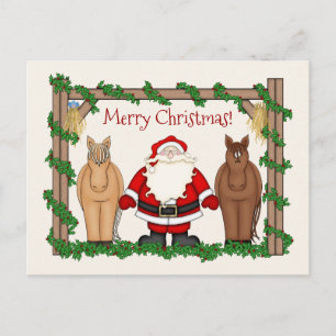 Cute Santa and Horses Merry Christmas Holiday