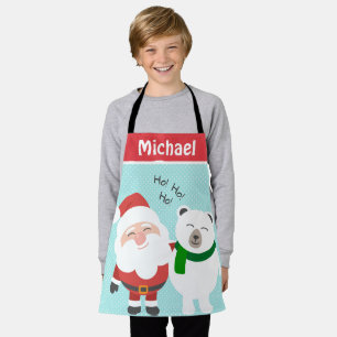Cute Santa and Polar Bear Personalised Kids Apron
