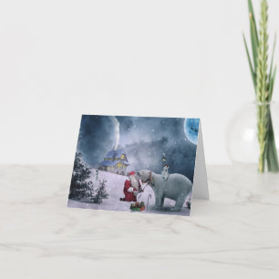 Cute Santa and polar bears with lots of snow Holiday Card