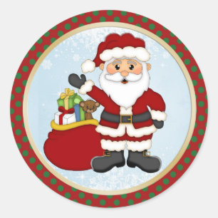 Cute Santa and presents Christmas Classic Round Sticker