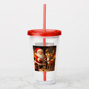 Cute Santa and Reindeer Acrylic Tumbler