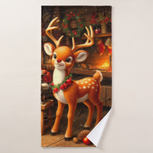 Cute Santa and Reindeer  Bath Towel