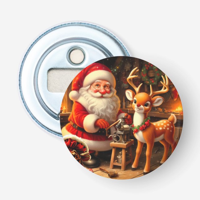 Cute Santa and Reindeer  Bottle Opener (Front)