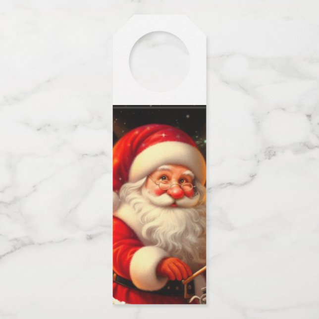 Cute Santa and Reindeer  Bottle Tag (Front)