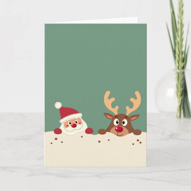Cute Santa and Reindeer Christmas Card Template (Front)