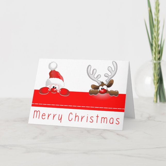 Cute Santa and Reindeer Christmas Cards (Front)