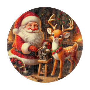 Cute Santa and Reindeer  Cutting Board
